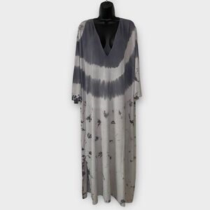 Zara Tie Dye Long Sleeve V-Neck Oversized Kaftan Boho Maxi Dress Size Medium